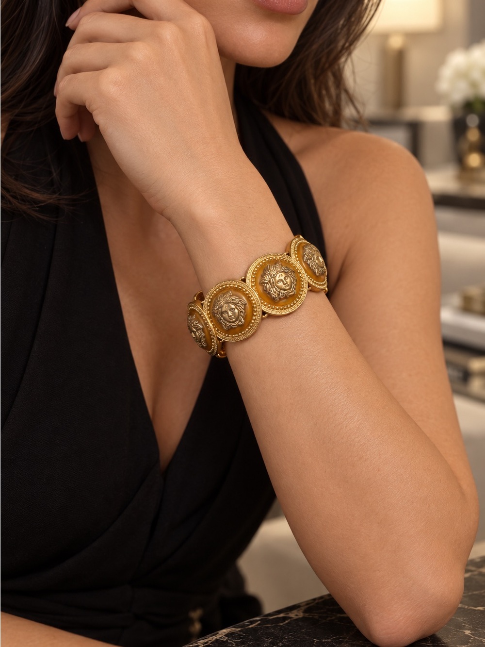 Versace Gold Medallion Link Bracelet with Medusa Motifs